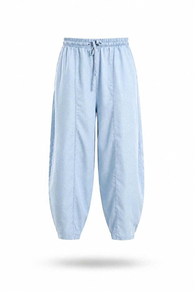 Light Blue Elastic Waist Tencel Trousers 1775