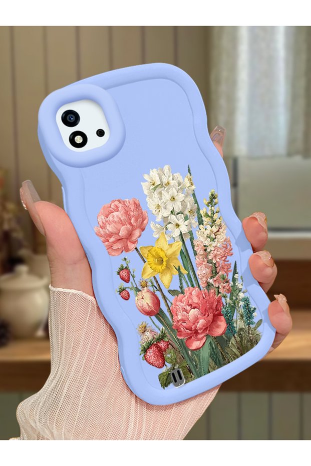 Realme C20 Compatible Case Camera Protector Blue Silicone Couple Phone Case Floral Pattern