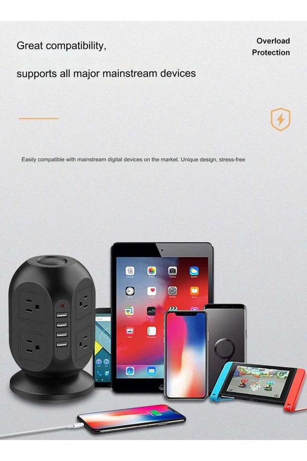 مقبس كهربائي عمودي بـ 24 فتحة مع 4 منافذ USB - 3