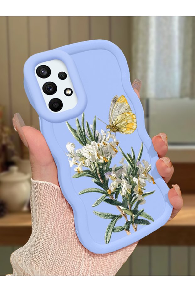 Samsung Galaxy A73 Compatible Case Camera Protector Blue Silicone Couple Phone Case Butterfly Pattern
