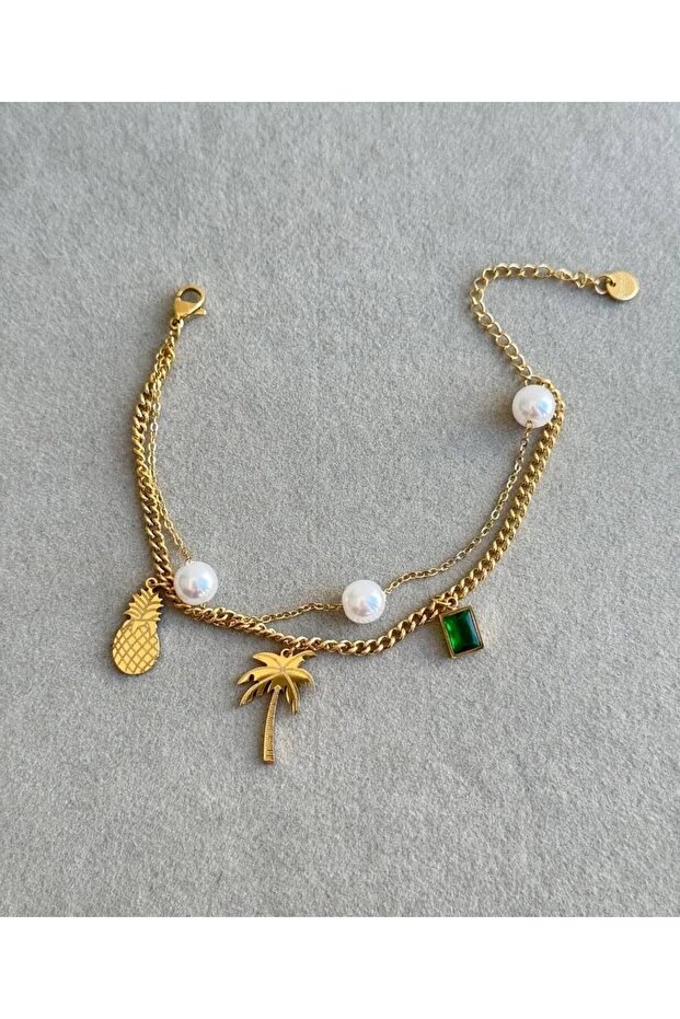 Accessory, Women's Bracelet with Pearl Beads Charm and Steel Extension Ring