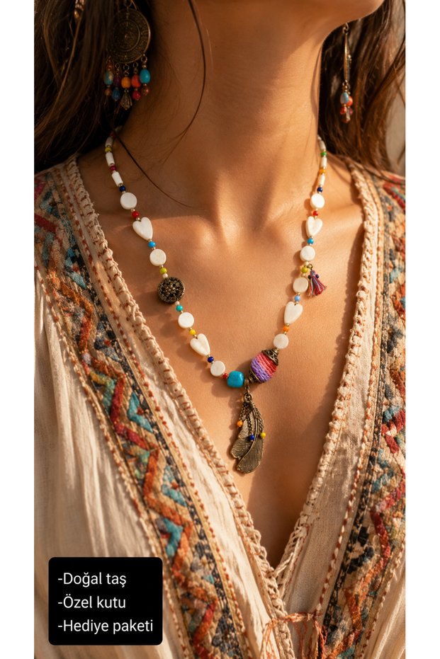 Natural Stone Bohemian Color Gradient Design Necklace