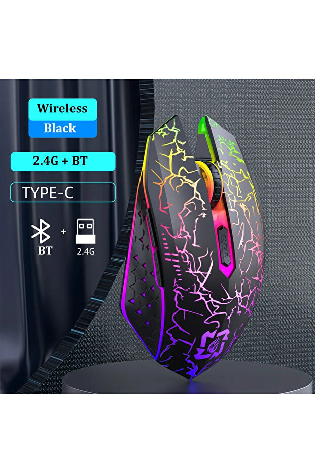 ماوس لاسلكي 2.4 جيجاهرتز بتقنية البلوتوث 5.2، ماوس ألعاب RGB صامت، ماوس قابل لإعادة الشحن، 800-1200
