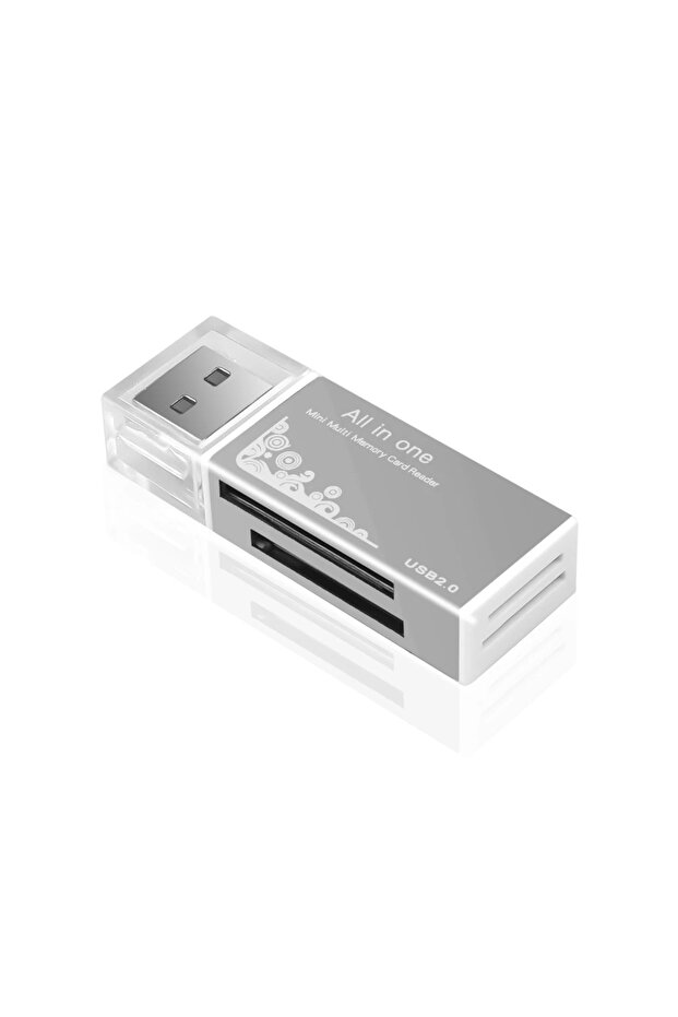 قارئ بطاقات فضي بـ 4 منافذ USB 2.0، محول قارئ بطاقات الذاكرة لـ Memory Stick Pro Duo Micro SD/T-Fl