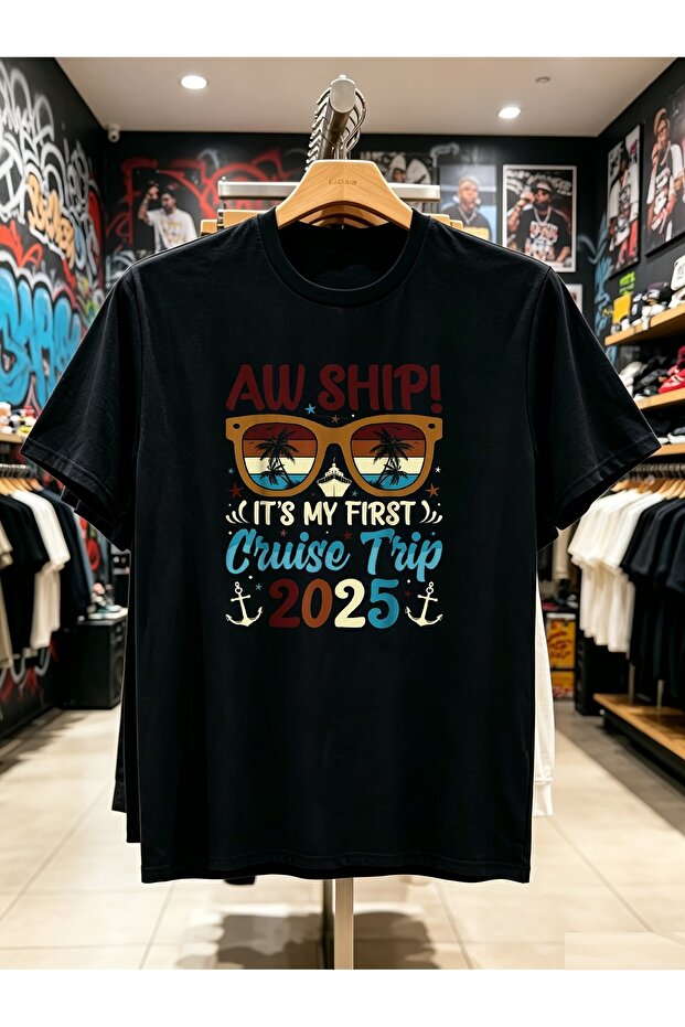 Cruise Trip 2025 Funny Tee for Men Aw Ship It's My First 1pc