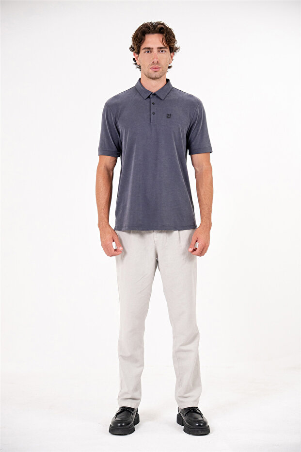 Polo Collar Left Chest Printed Men's T-Shirt