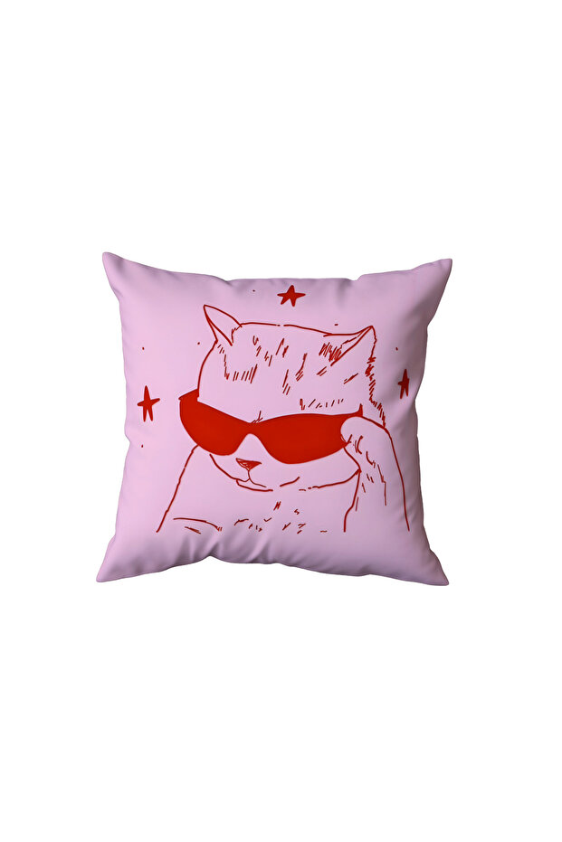 Cat with Pink Glasses Pillow, Gift
