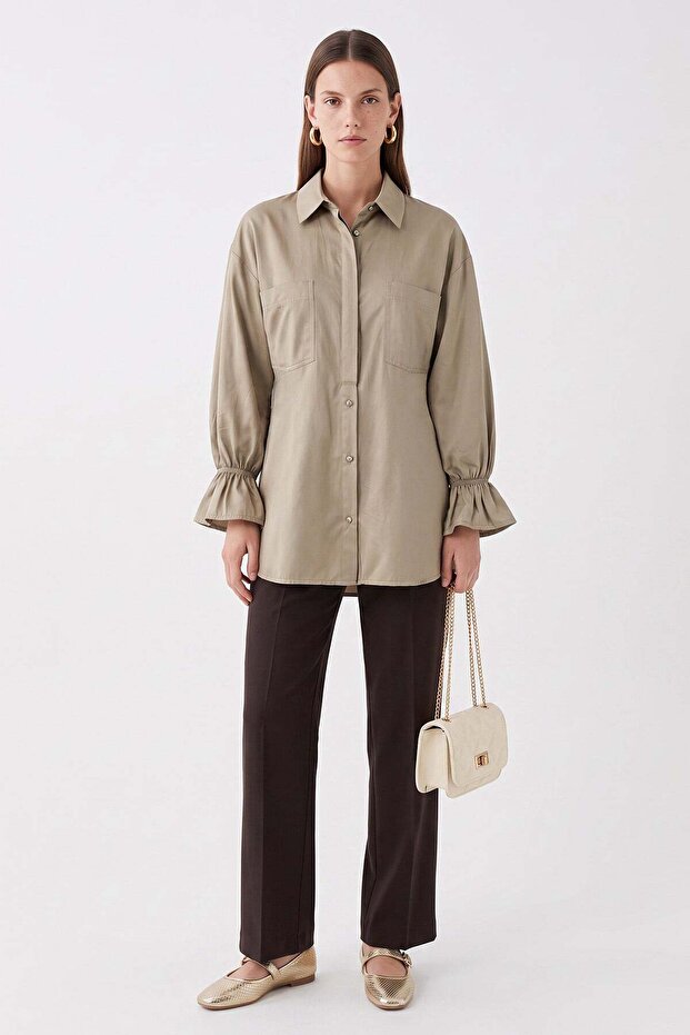 Shirt with Back Pleated Pockets Y0147 - Light Khaki