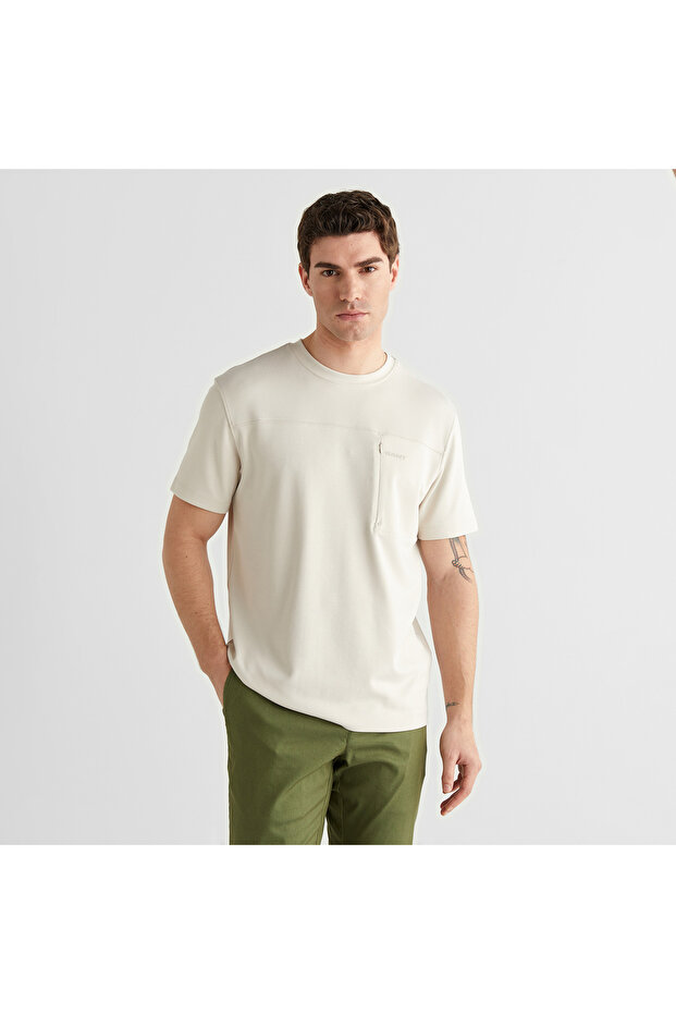 Men's Cream Crew Neck Regular Fit T-Shirt