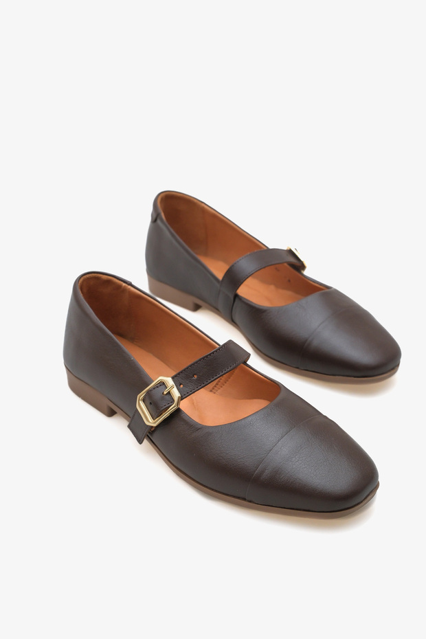 Nikol Women's Genuine Leather Ballerinas - Brown