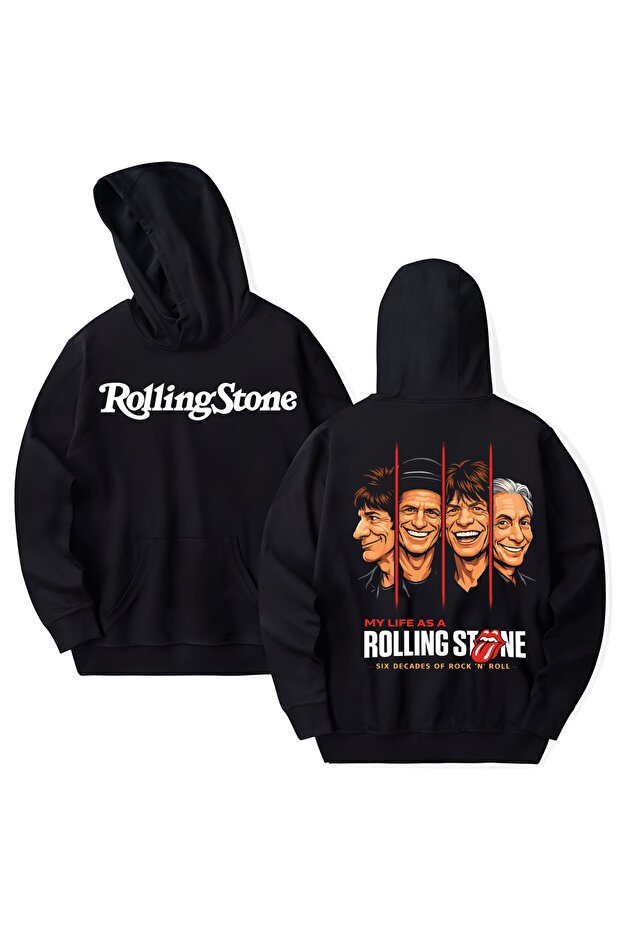 The Rolling Stones Printed Cotton Long Sleeve Hooded Sweatshirt with 3 Yarns