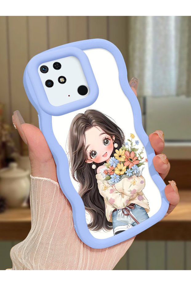 Redmi 10C Compatible Case Camera Protector Blue Silicone Couple Phone Case Girl Pattern