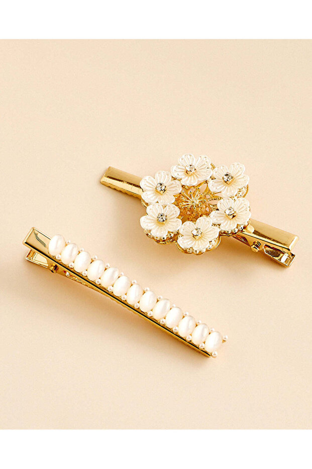 Women Gold Embellished Hair Clips 2 Piece Set