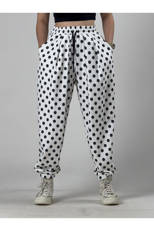 White Polka Dot Women's Jogger Pants Coc3258