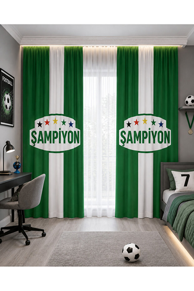 Champion Green White Star Double Winged Children's Room Background Curtain