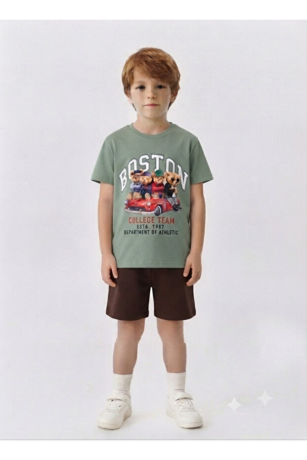 Boys' Boston Printed Crew Neck T-Shirt and Shorts Set