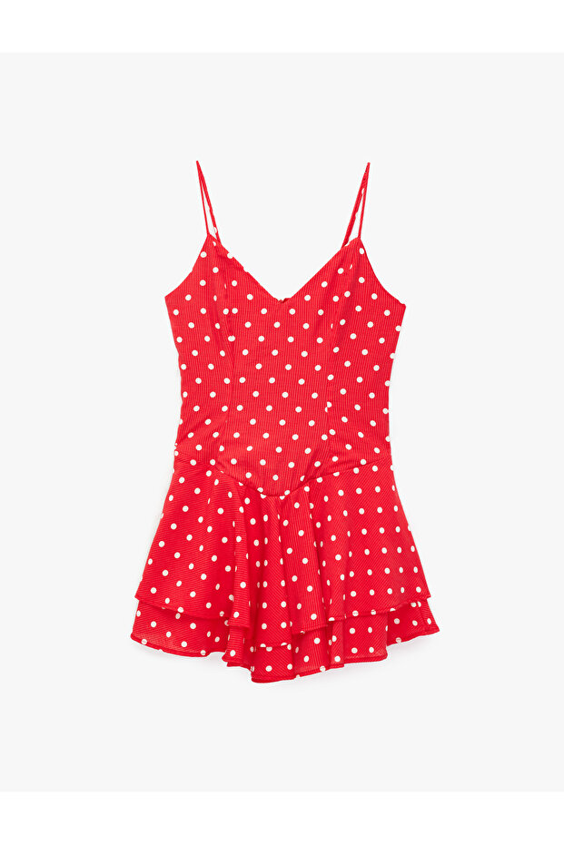 Layered Flounce V-Neck Strappy Polka Dot Mini Dress