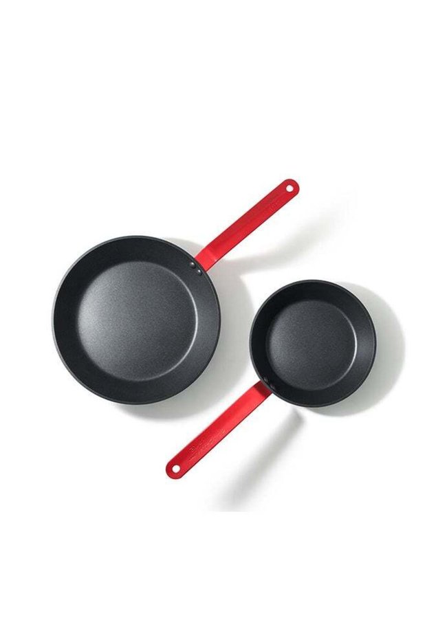 2 Piece Swiss Coating Frying Pan Set, 20 and 26 CM, Non-stick, Oven Safe & Dishwasher Safe, Induction Compatible, PFOA PFOS Free - Black with Red Handles