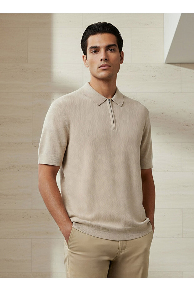 FLAT KNIT ZIP POLO