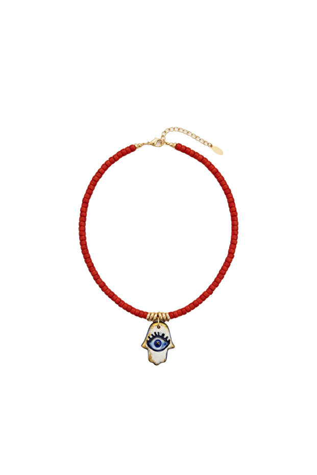 Hellenistic Collection Natural Stone Fatma Ana Ceramic Necklace Red
