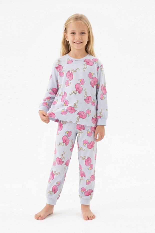 Girl's 100% Cotton and Filamingo Patterned Pajama Set 3-8 Years 12744Is
