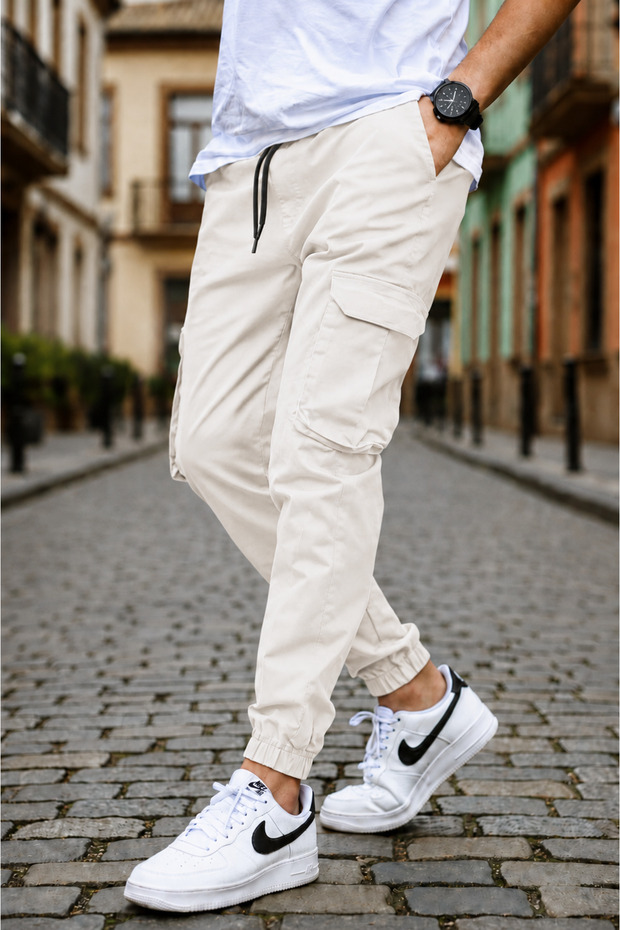 Men's Cargo Pocket Pants Cotton Lycra Side Pocket Trousers