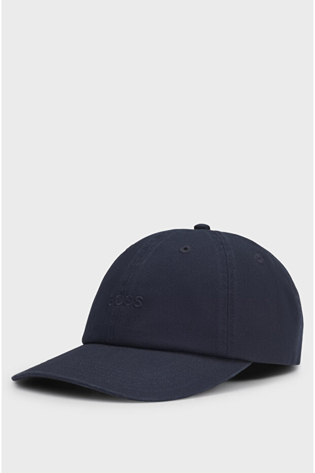 Men's Embroidered Logo Patterned Adjustable Buckle Cotton Navy Blue Hat