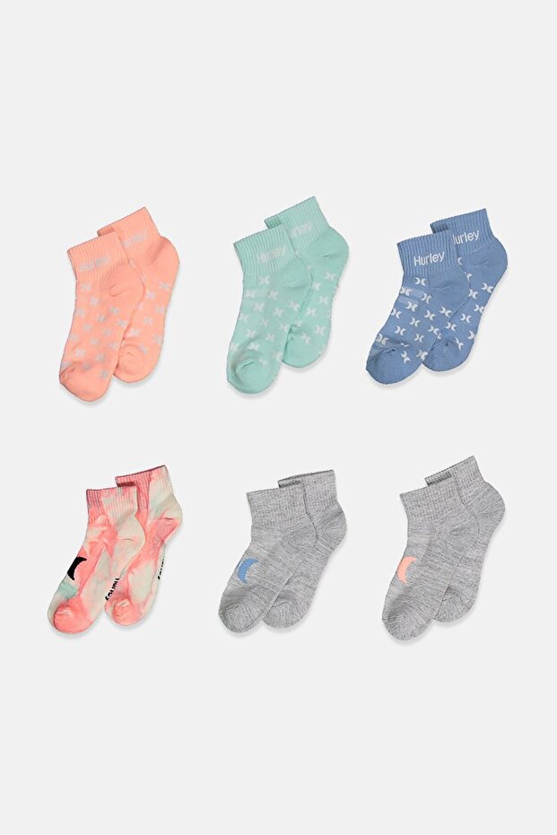 Women 6 Pairs Quarter Crew Socks, Orange and Grey Combo
