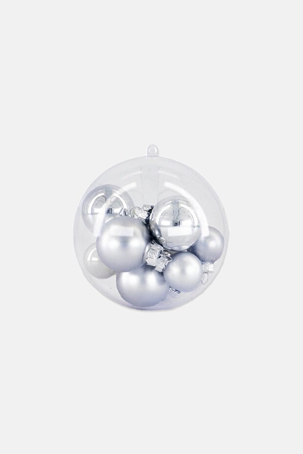 12 Pcs Mini Matt And Shiny Hanging Balls, Silver
