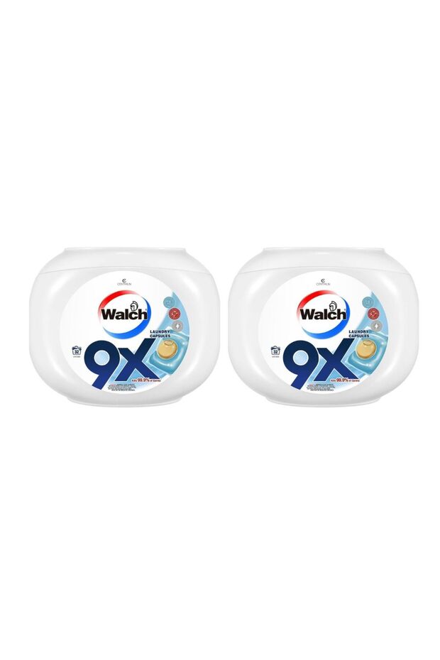 9X Antibacterial Laundry Detergent Capsules, German Formulated Plant-Based Ingredients with 9X Cleaning Power, Kill 99.9% Germs and Anti Dust Mites, 32 Pods, Pack of 2 X 32 (64 Capsules)