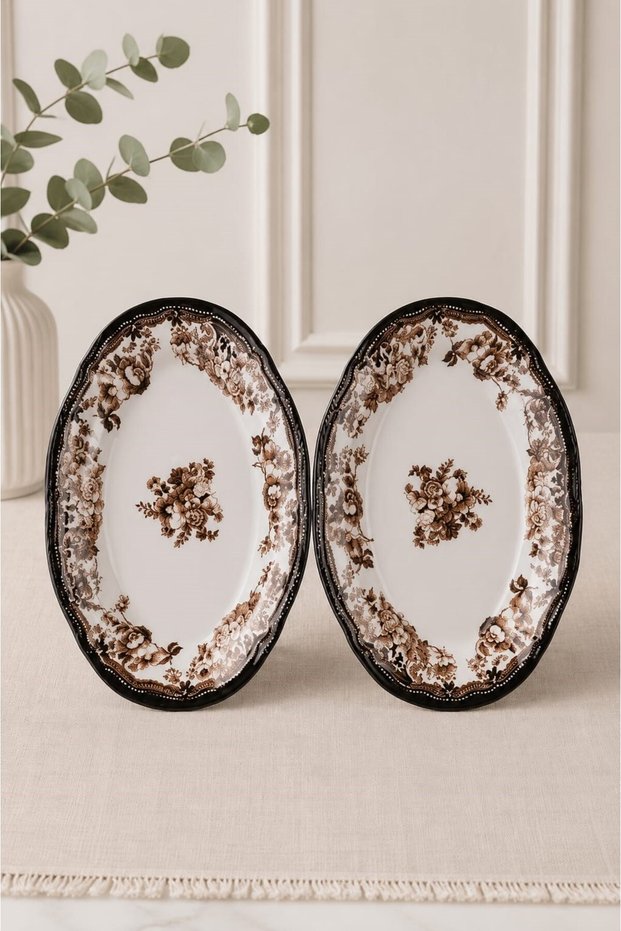 Porcelain Velour Brown Fulya Kayık Plate Set 22cm 2 Pieces