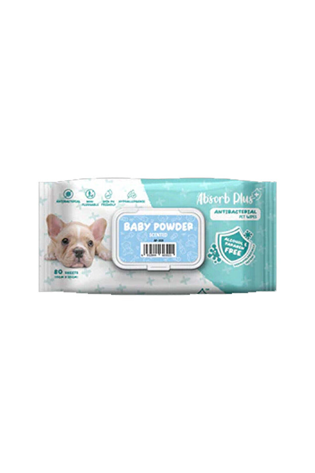 Absorb Plus AntiBacterial Pet Wipes Baby Powder Scented