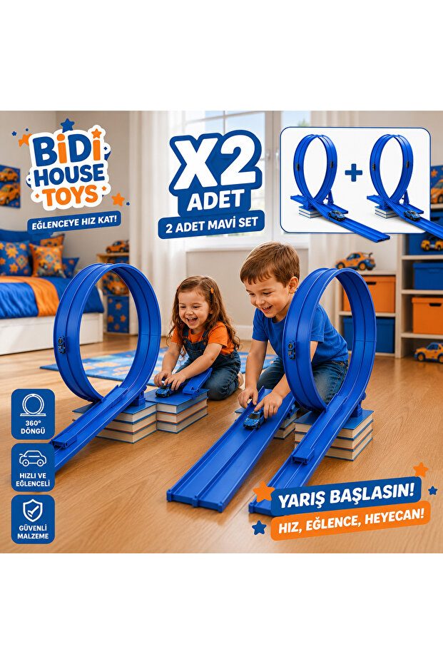 Set of 2 Blue Color Flexible Racing and Action Track- Car Track- 2X4.5 Mt - Flex Track - Go Trak