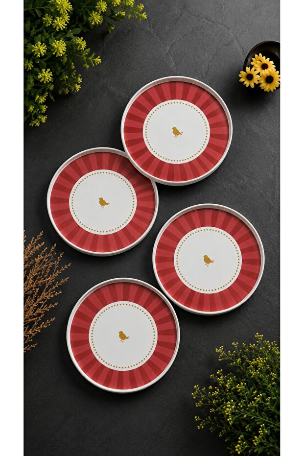 4-Piece Red Love Bird Tray 22 cm