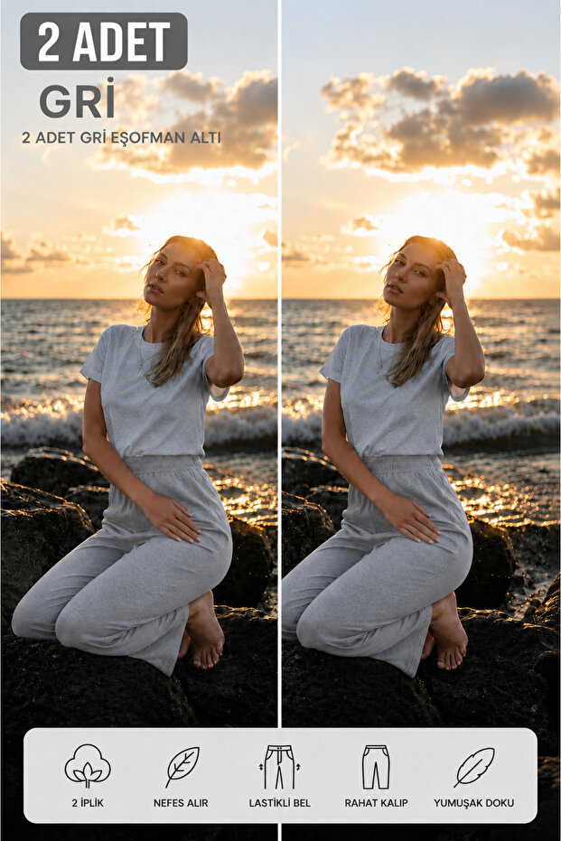 2Pcs Women's Aura Series Tracksuit Bottom Double Pack Comfortable Fit Pocketed Sports Bottom Two Yarns Polyviscon