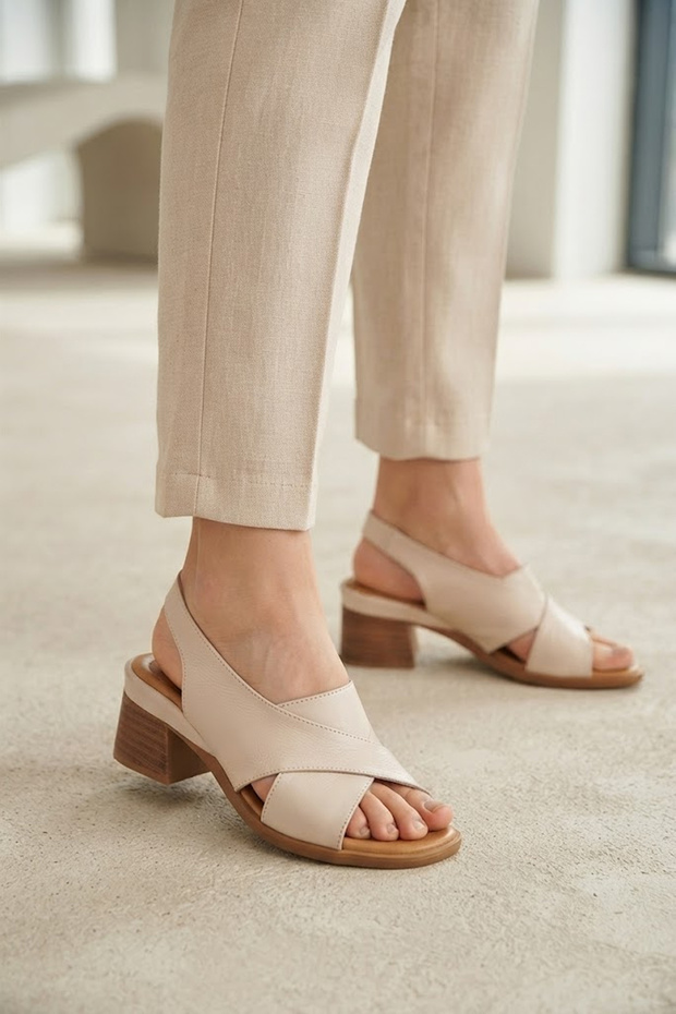 12120 Beige Genuine Leather Women's Shoes