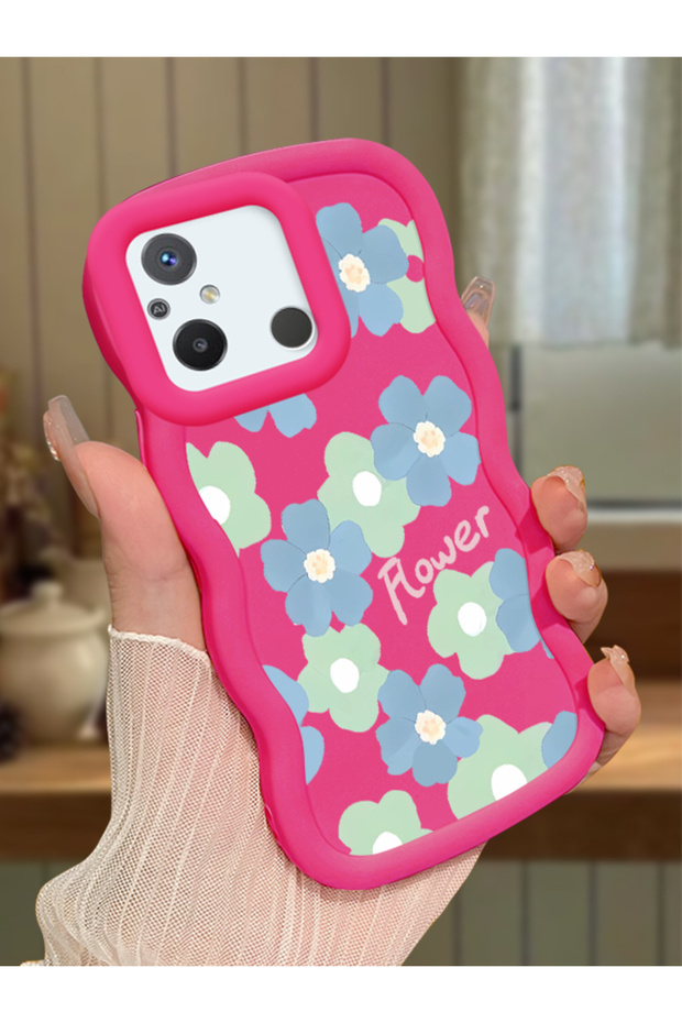 Poco C55 Compatible Case Camera Protector Red Silicone Couple Phone Case Floral Pattern