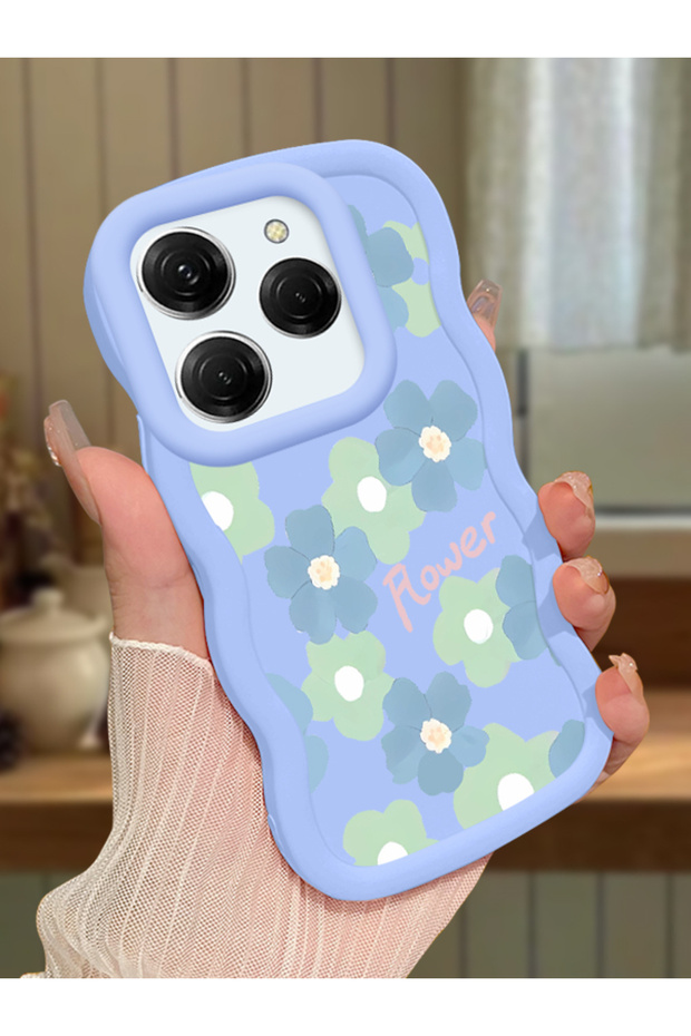 Tecno Spark 20 Pro Compatible Case Camera Protector Blue Silicone Couple Phone Case Floral Pattern