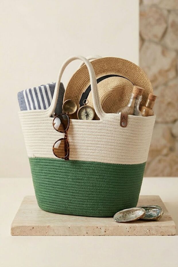 Handmade Short Handle Rope Knitted Women's Bag - Suitable for Daily & Beach Use