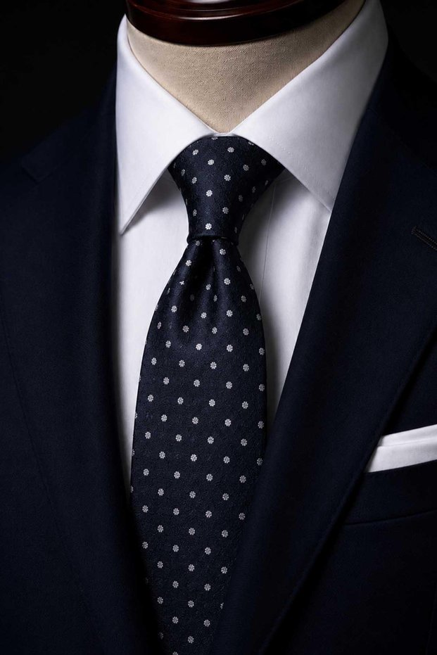 Dark Navy Blue Polka Dot Pattern Italian Silk Tie Ik2516