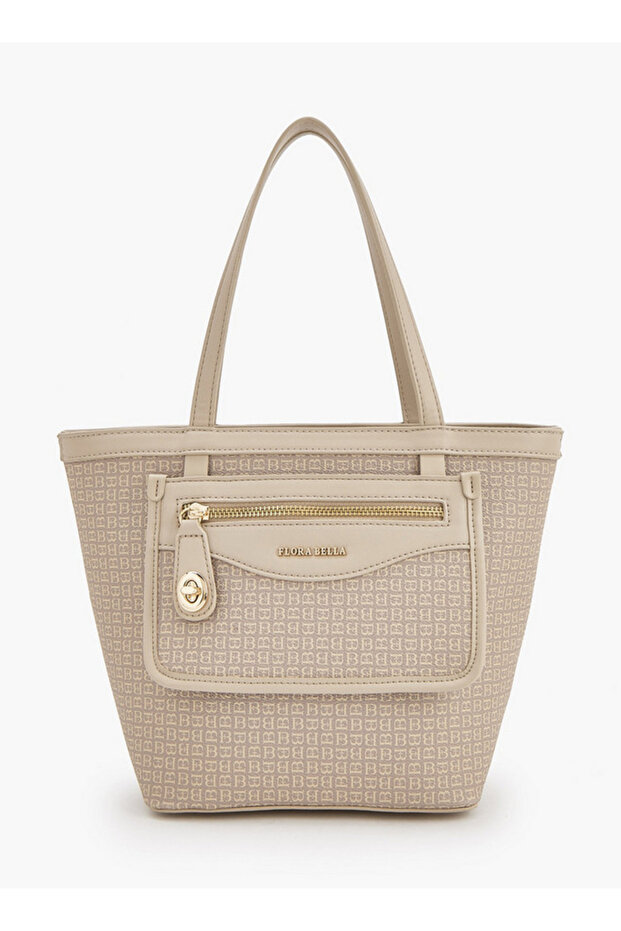 Monogram Print Tote Bag with Front Pocket