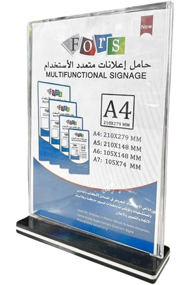 Clear acrylic A4 stand with stable base, easy to use, ideal for office & restaurant.