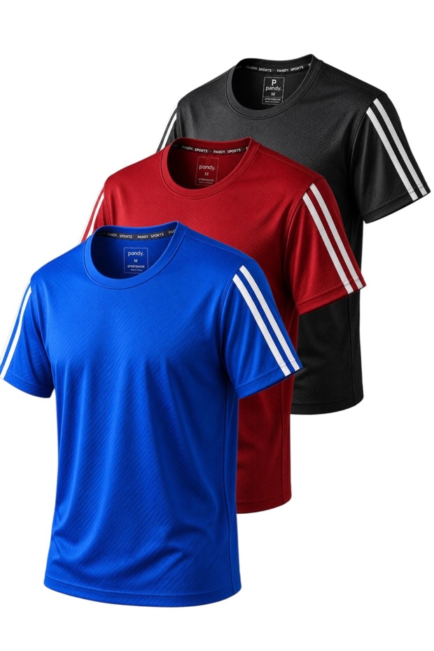 3-Piece Sleeve Stripe Quick Dry Breathable Fabric Sports T-Shirt