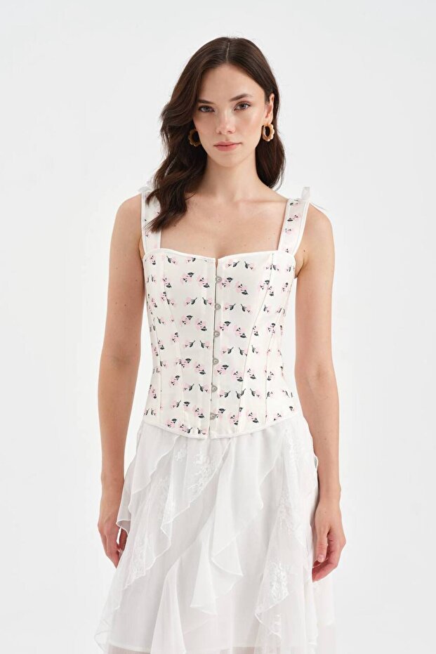 Women's Underwire Jacquard Floral Fabric Detailed Design Corset