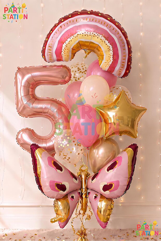 Bohemian Rainbow and Butterfly Concept Balloon Set 5 Years Old 12 Pieces
