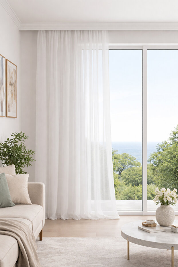Crepe White Custom Size Tulle Curtain 180X260 Without Pleats