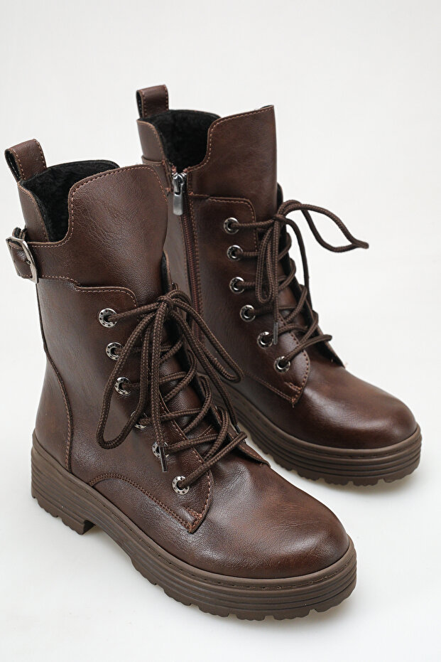 Women's Leather Casual Winter Thick Soled Lace-Up and Zippered Boots