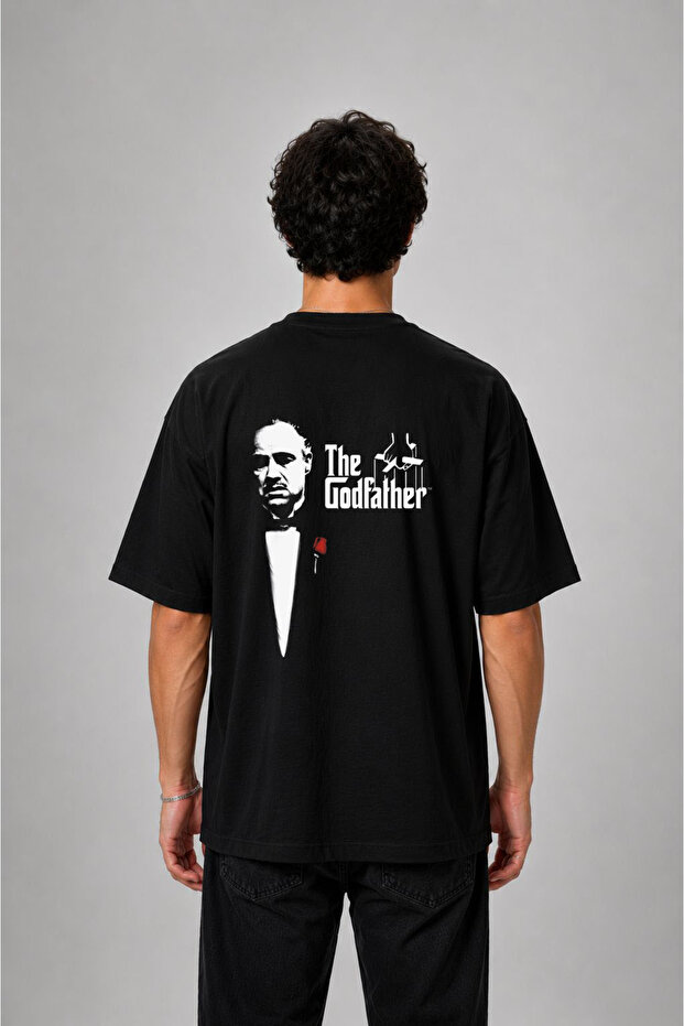 Baba the Godfather Printed Oversize Cotton Black T-Shirt