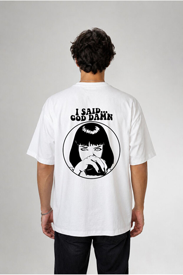 Pulp Fiction Printed Oversize Cotton White T-Shirt