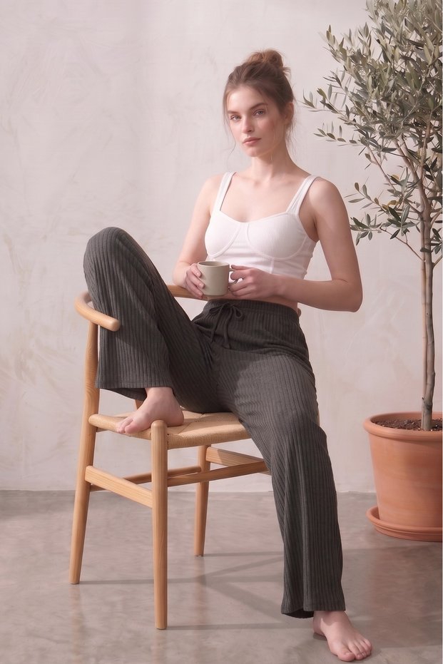 High Waist Wide Leg Striped Camisole Summer Pajama Bottoms